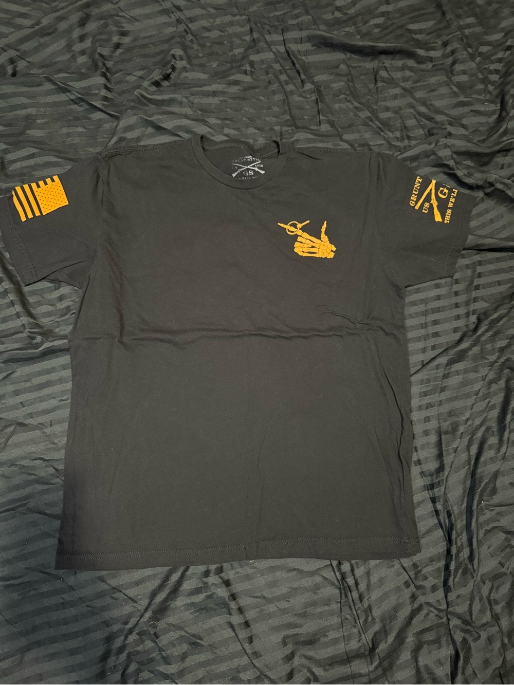 Grunt Style Black Short Sleeve Tee with Gold Accent Graphics